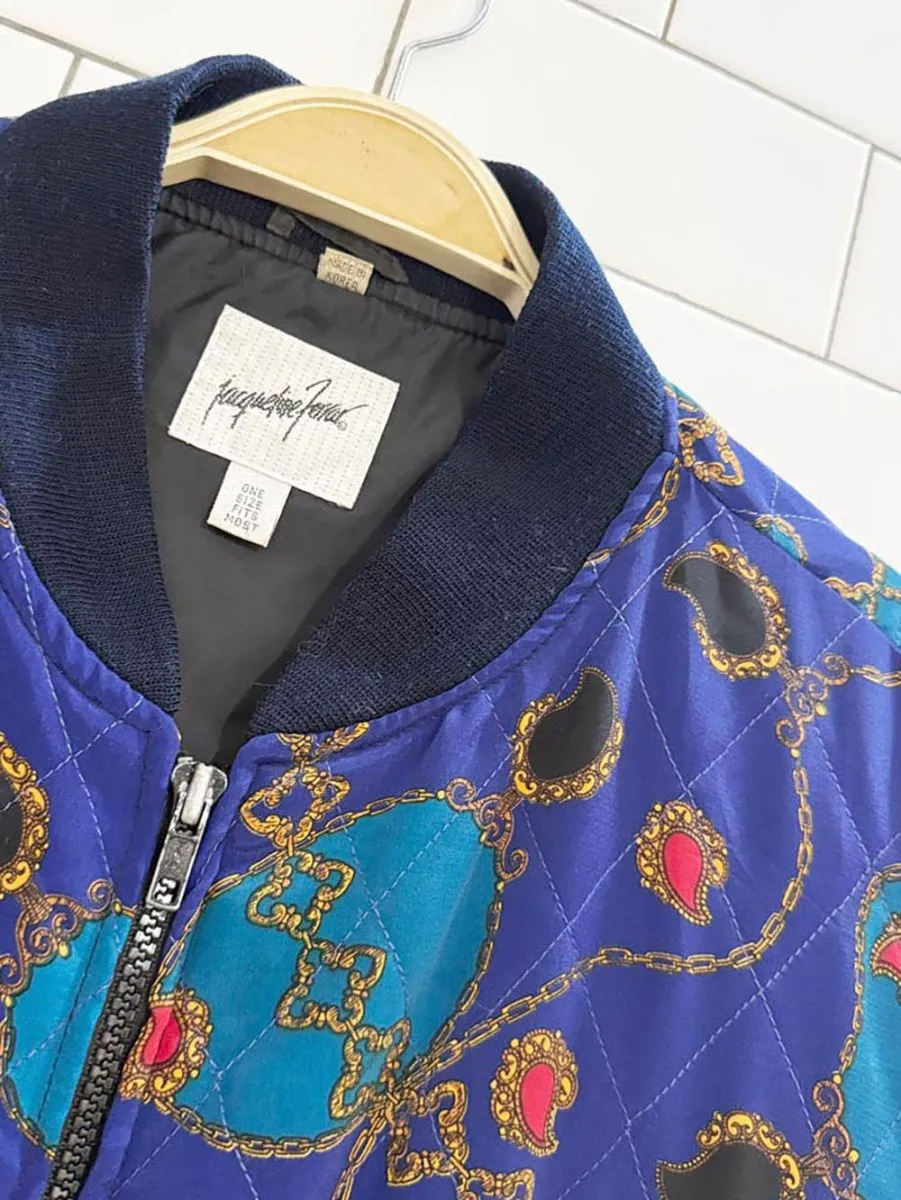 vintage 80s jacqueline ferrar chain quilted bomber jacket sold by Good Market Thrift Store product image thumbnail 2