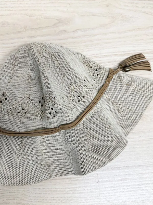 woven pointelle leather trim sun hat made by Good Market Thrift Store