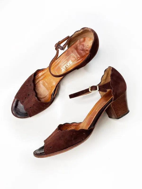 vintage 70s bally suede scallop mary jane low heeled sandal made by Good Market Thrift Store