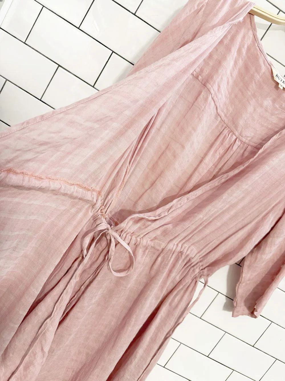 buykud flowy woven cinch waist wrap maxi dress sold by Good Market Thrift Store product image thumbnail 5
