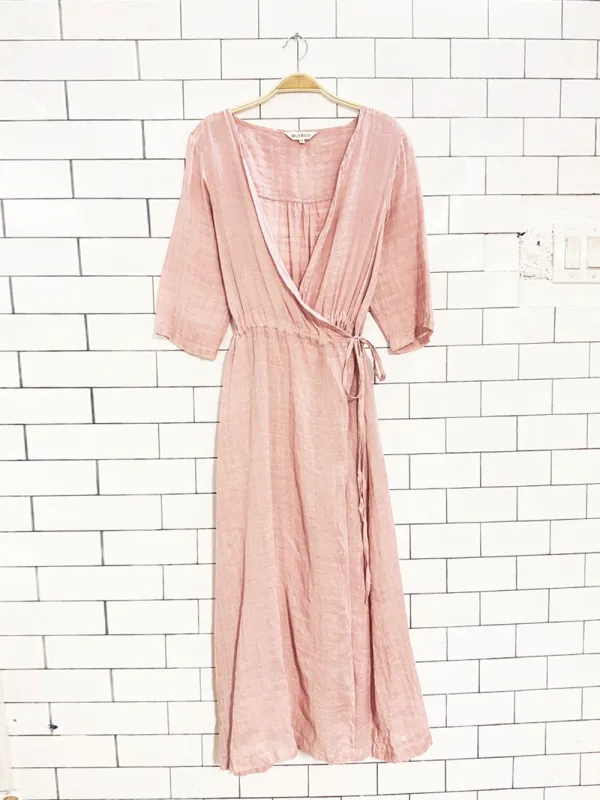 buykud flowy woven cinch waist wrap maxi dress made by Good Market Thrift Store