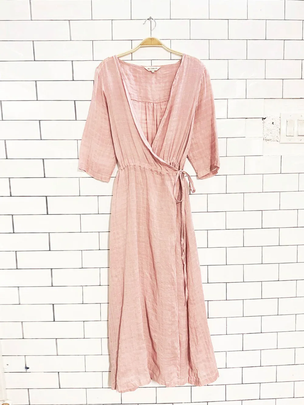 buykud flowy woven cinch waist wrap maxi dress sold by Good Market Thrift Store