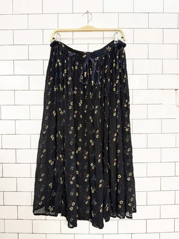vintage 90s jessica boho drawstring floral flowy midi skirt made by Good Market Thrift Store