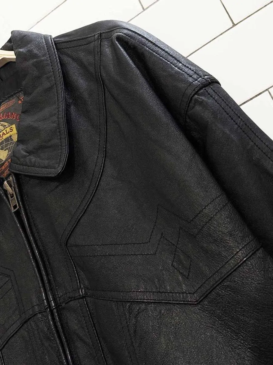 vintage 90s world alliance leather western stitch full zip bomber jacket sold by Good Market Thrift Store product image thumbnail 2