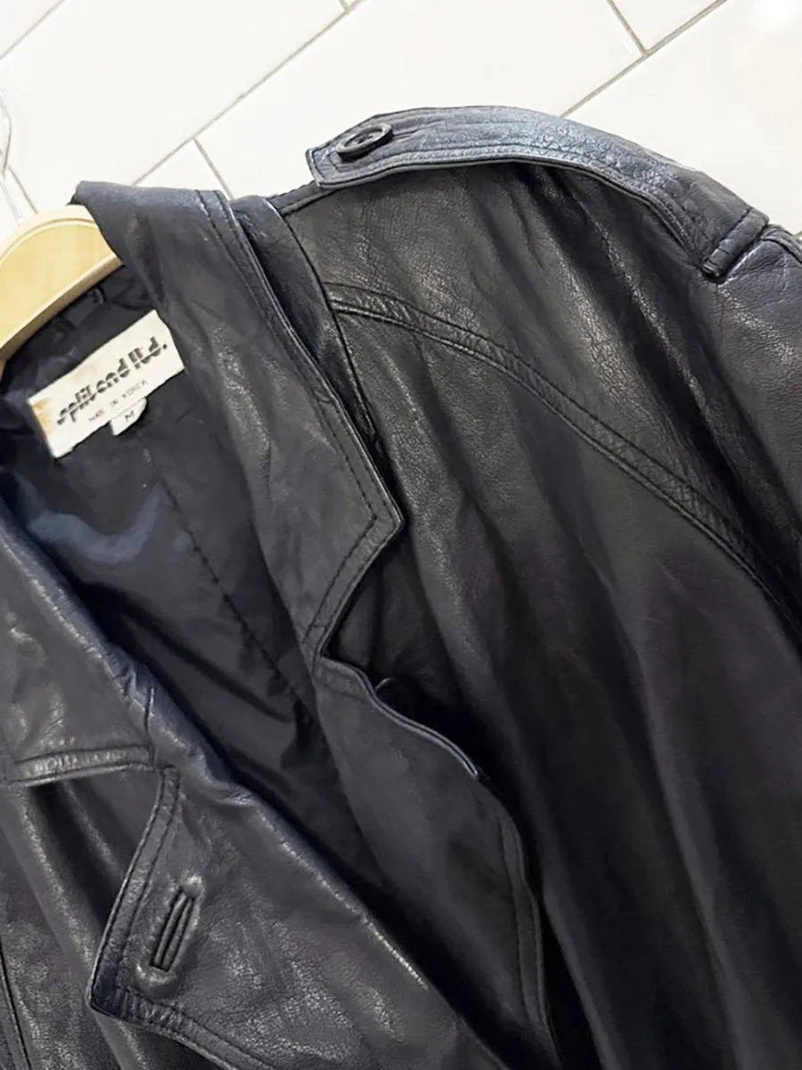 vintage split end ltd. soft leather v-stitch detail belted trench coat sold by Good Market Thrift Store product image thumbnail 5