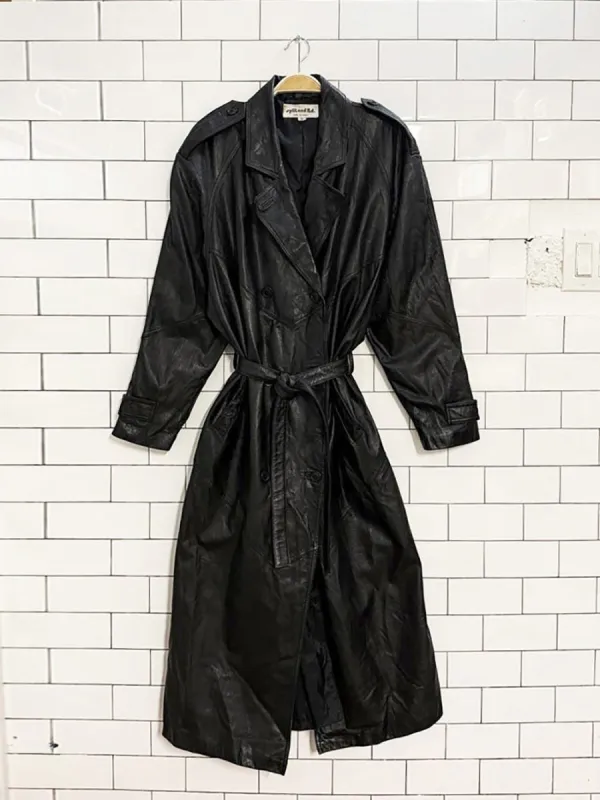 vintage split end ltd. soft leather v-stitch detail belted trench coat made by Good Market Thrift Store