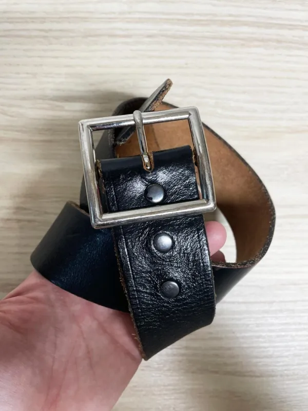 vintage metropolitan black leather natural belt made by Good Market Thrift Store