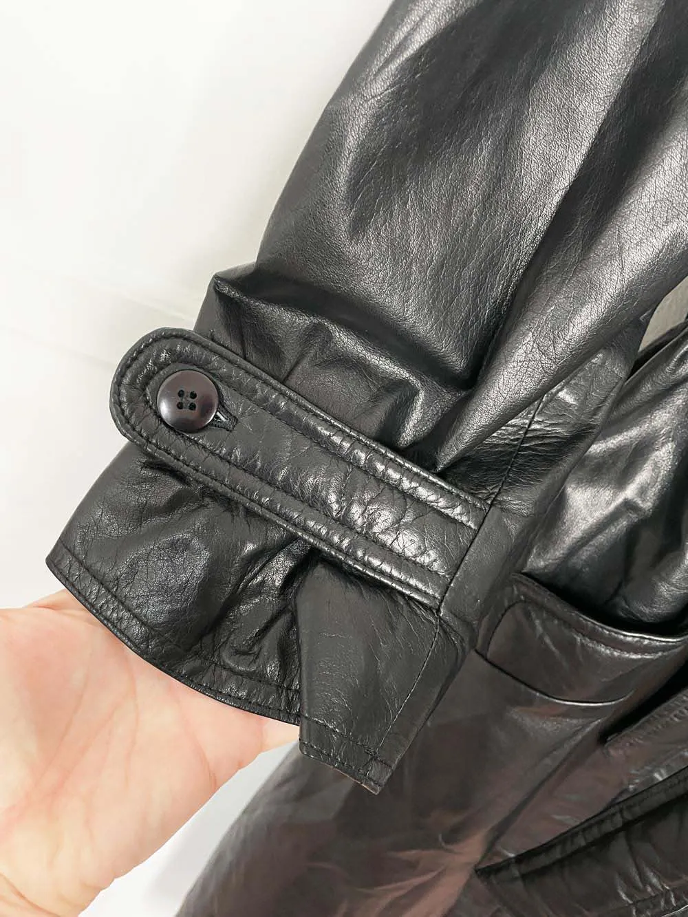 vintage butter leather pleated strong shoulder belted trench coat sold by Good Market Thrift Store product image thumbnail 5
