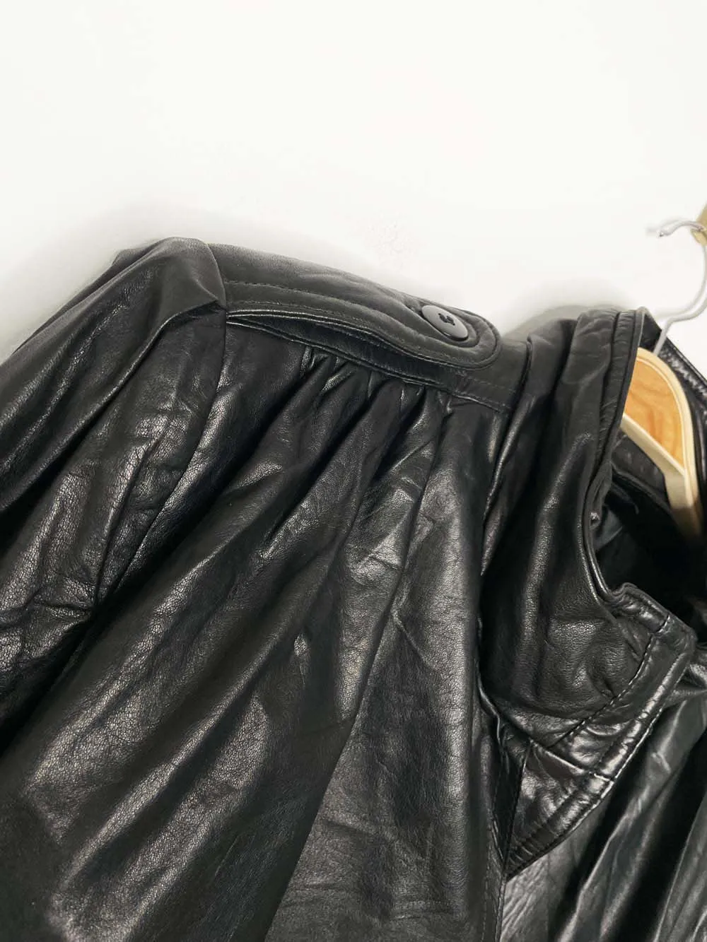 vintage butter leather pleated strong shoulder belted trench coat sold by Good Market Thrift Store product image thumbnail 2