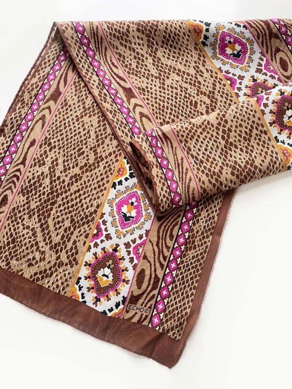 vintage echo 100% silk animal print long scarf made by Good Market Thrift Store