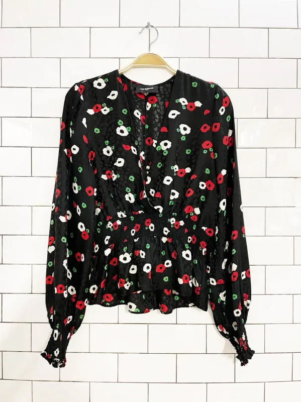 the kooples paris silk-blend floral wrap smocked blouse made by Good Market Thrift Store
