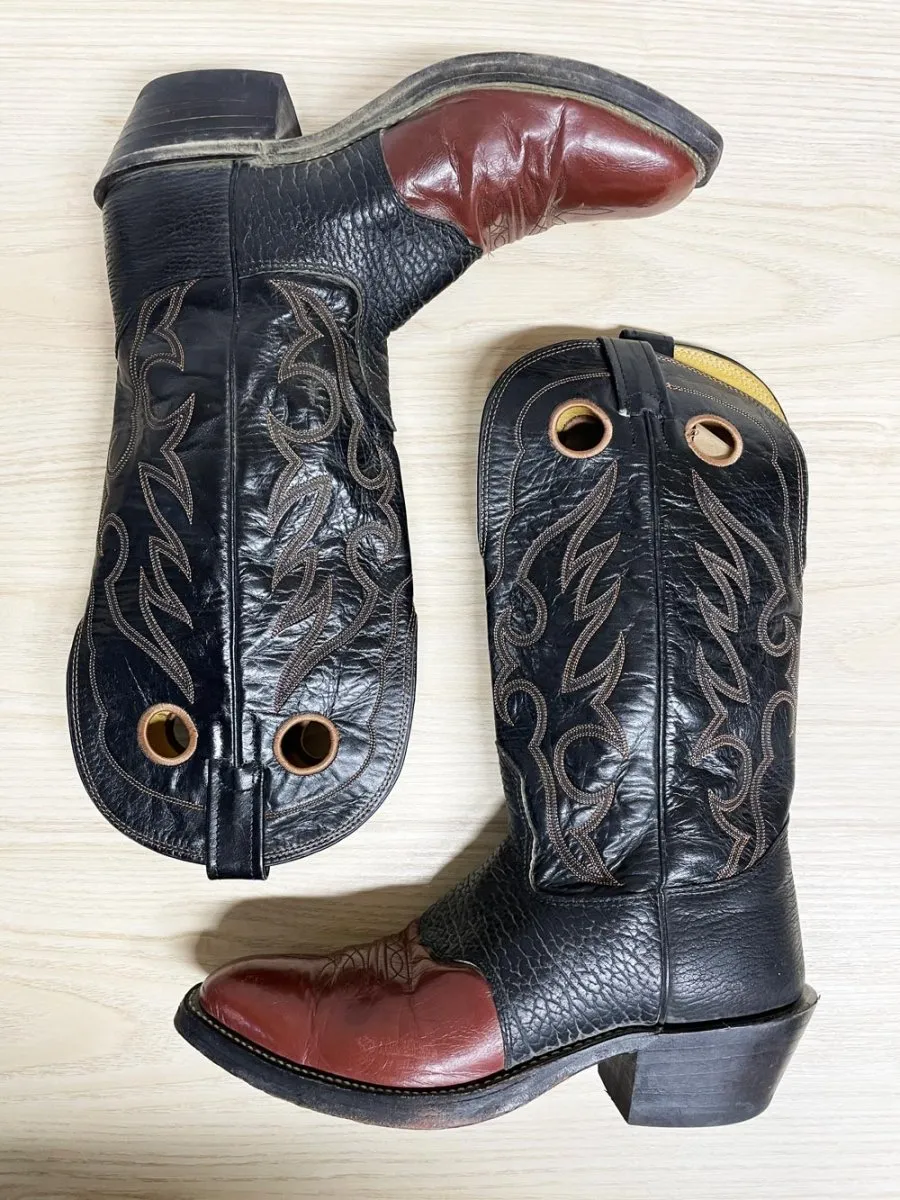 vintage 70s nocona leather two-tone heritage texas cowboy boots | made in USA sold by Good Market Thrift Store