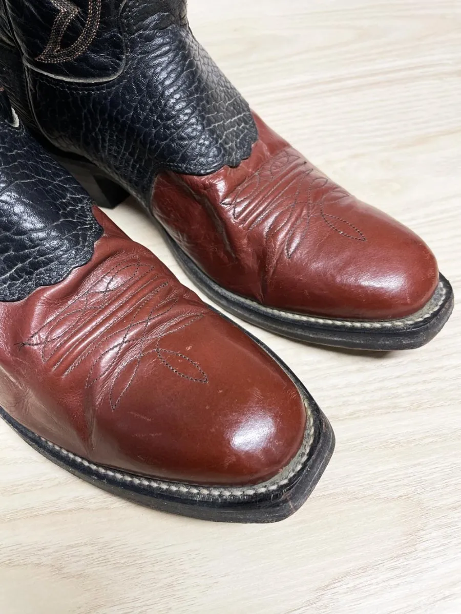 vintage 70s nocona leather two-tone heritage texas cowboy boots | made in USA sold by Good Market Thrift Store product image thumbnail 2