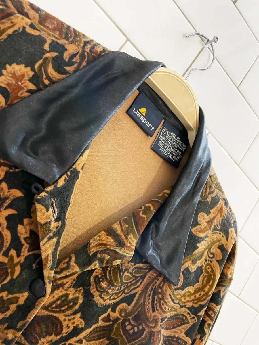 vintage 80s liz claiborne satin trim velour full button shirt sold by Good Market Thrift Store product image thumbnail 2
