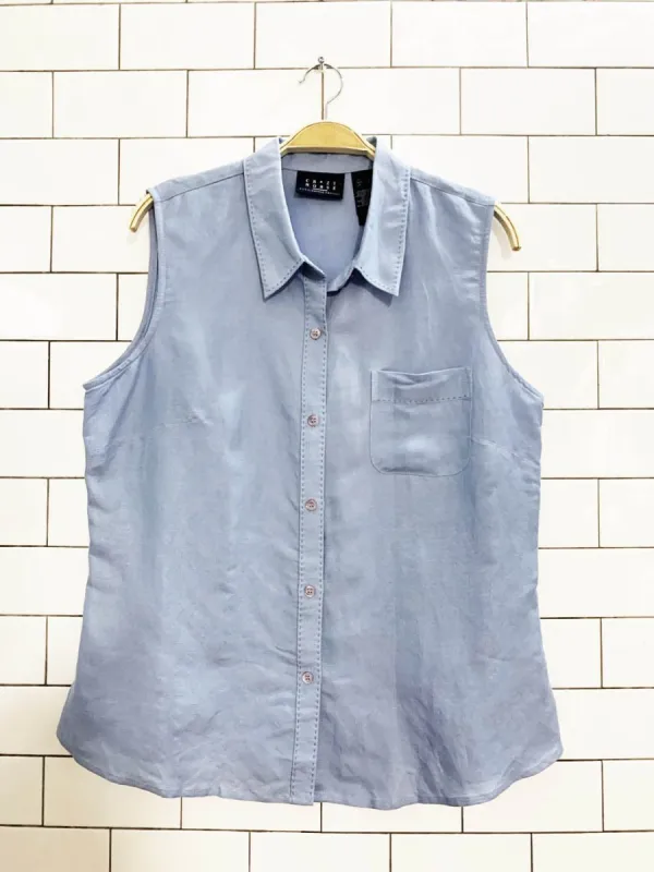 vintage 00s liz claiborne ramie-blend full button sleeveless shirt | crazy horse made by Good Market Thrift Store
