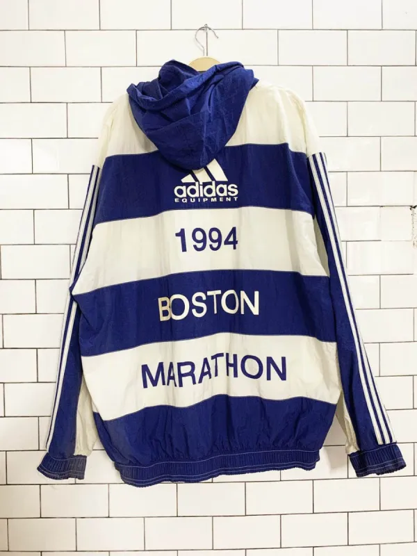 vintage adidas 1994 boston marathon striped hooded full zip running jacket made by Good Market Thrift Store