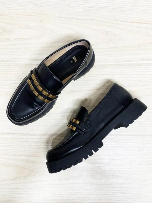 zara lug sole buckle patent chunky loafers made by Good Market Thrift Store