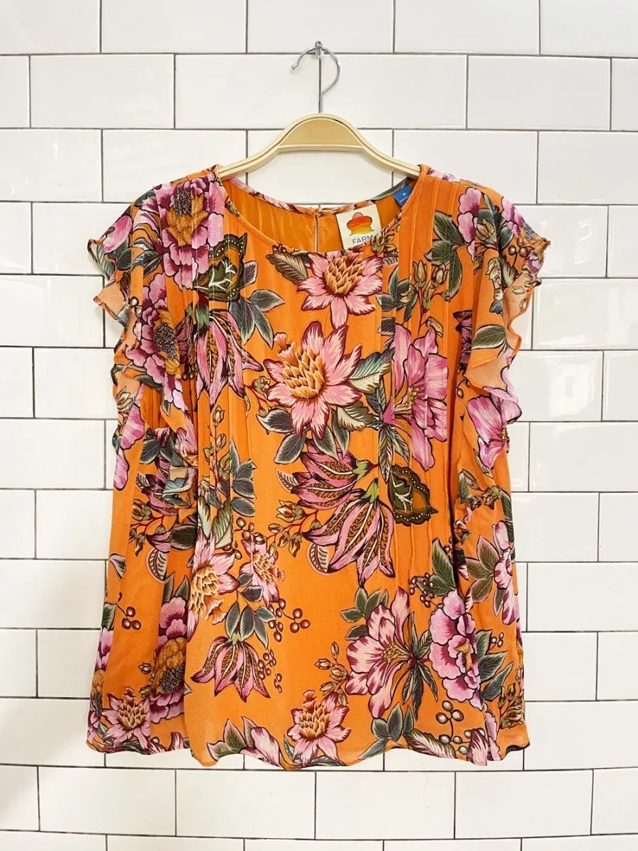 farm rio adonia floral ruffle sleeveless blouse | anthropologie sold by Good Market Thrift Store