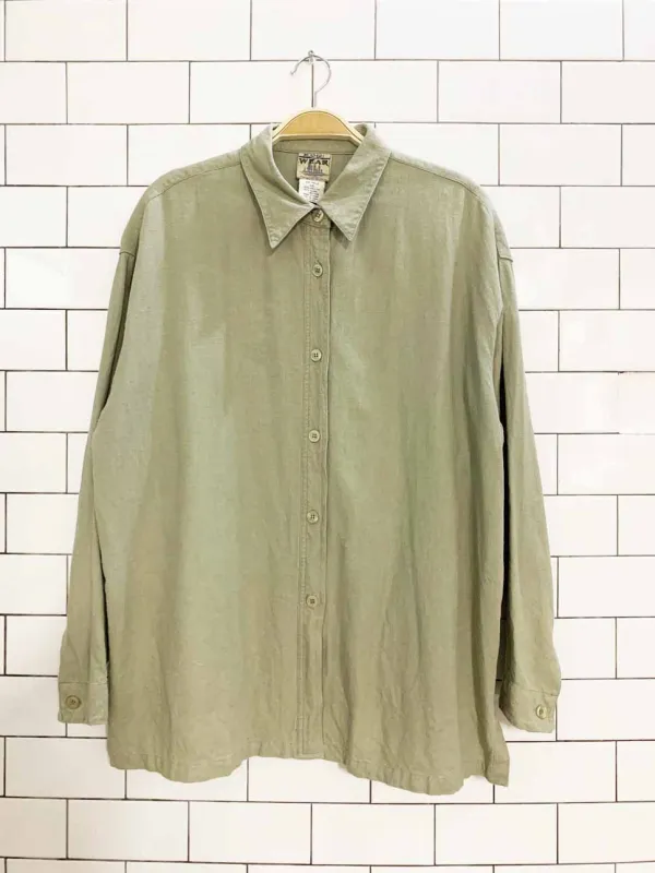 vintage 00s northern spirit wear linen-blend full button shirt made by Good Market Thrift Store