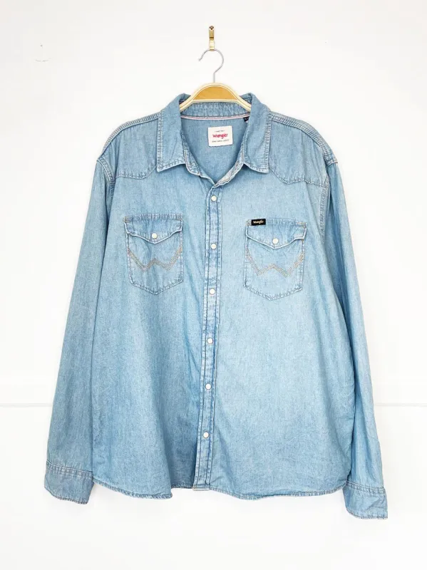 wrangler western stitch pearl snap button denim shirt made by Good Market Thrift Store