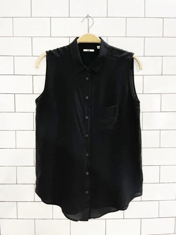uniqlo 100% silk sleeveless full button blouse made by Good Market Thrift Store