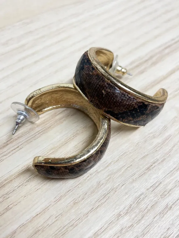 vintage snake embossed leather inset hoop earrings made by Good Market Thrift Store