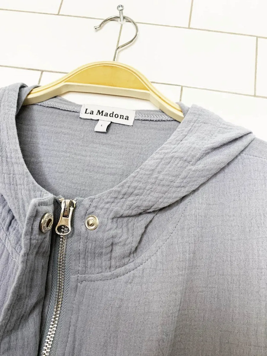 la madonna gauze cotton hooded full zip jacket sold by Good Market Thrift Store product image thumbnail 5