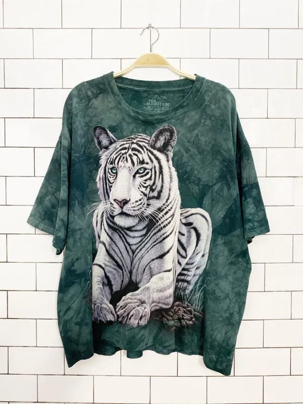vintage 00s the mountain tie dye tiger animal tee | made in USA made by Good Market Thrift Store