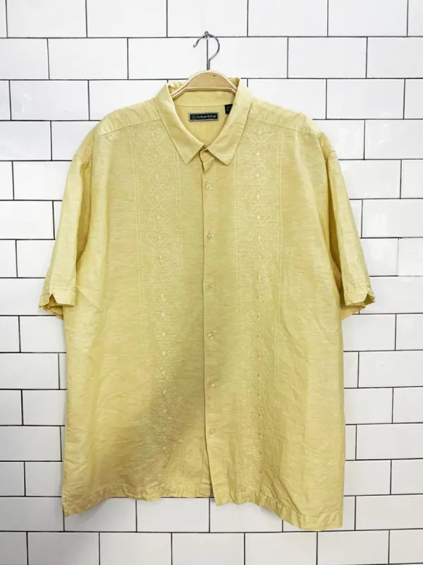 cubavera linen-blend embroidered full button cabana shirt made by Good Market Thrift Store