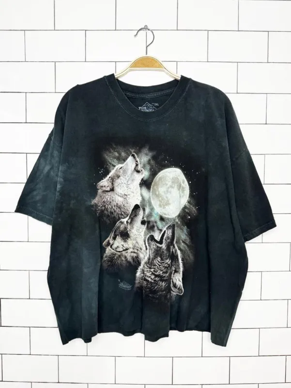 vintage 00s the mountain howling wolves tie dye cropped animal tee made by Good Market Thrift Store