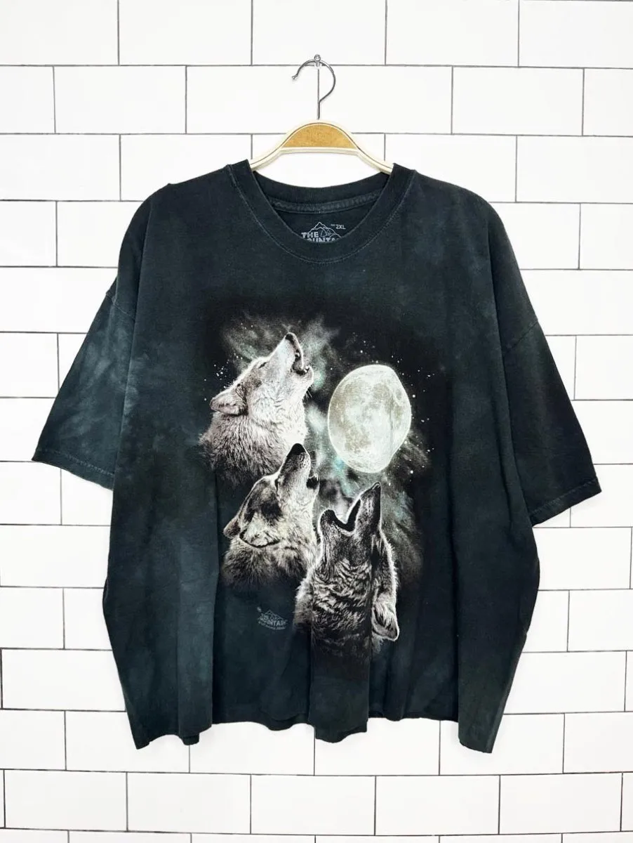 vintage 00s the mountain howling wolves tie dye cropped animal tee sold by Good Market Thrift Store