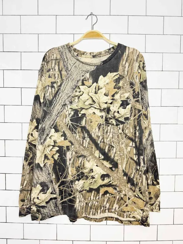 vintage 90s break-up camo single stitch distressed long sleeve pocket tee made by Good Market Thrift Store