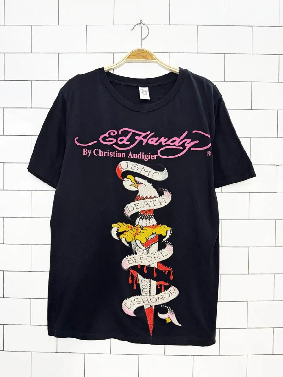 y2k ed hardy crystal eagle print tee sold by Good Market Thrift Store