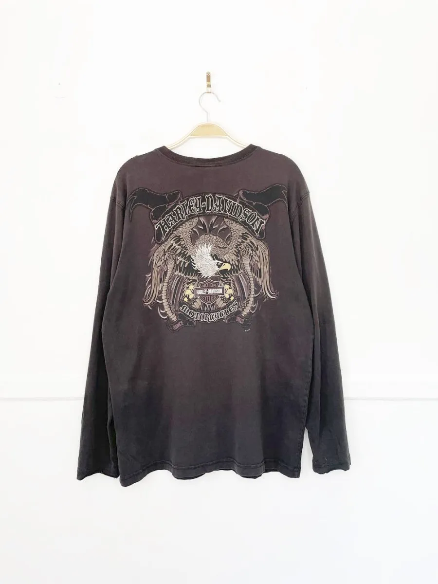 vintage 00s harley davidson 1/2 button long sleeve logo spellout henley | made in usa sold by Good Market Thrift Store product image thumbnail 5