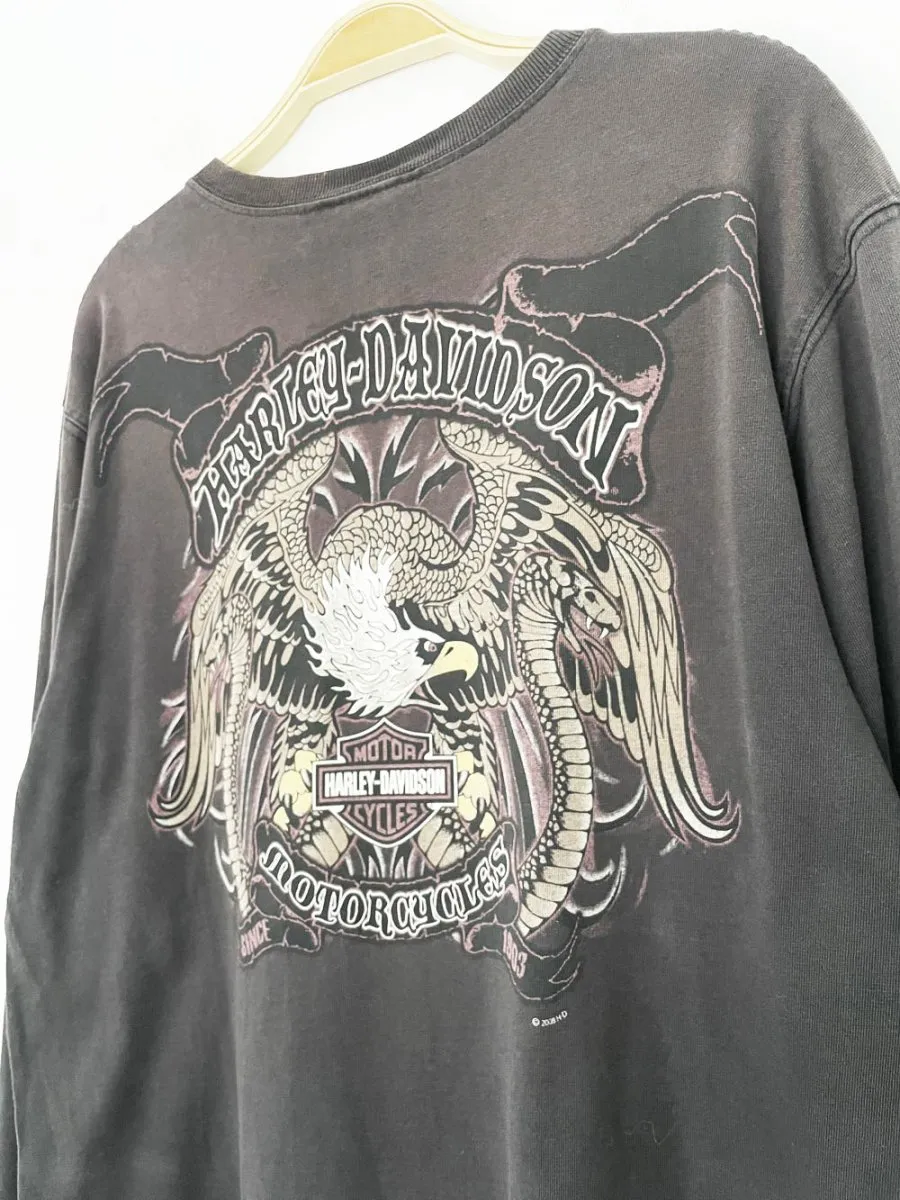 vintage 00s harley davidson 1/2 button long sleeve logo spellout henley | made in usa sold by Good Market Thrift Store product image thumbnail 2