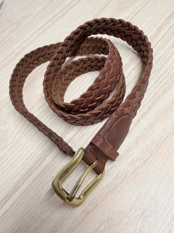 vintage brass buckle woven leather belt made by Good Market Thrift Store