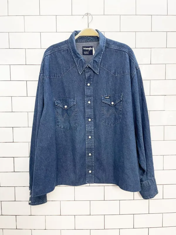 vintage wrangler relaxed western denim full button shirt | big mans fit | rework made by Good Market Thrift Store