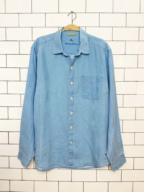tommy bahama 100% linen salt washed full button shirt made by Good Market Thrift Store