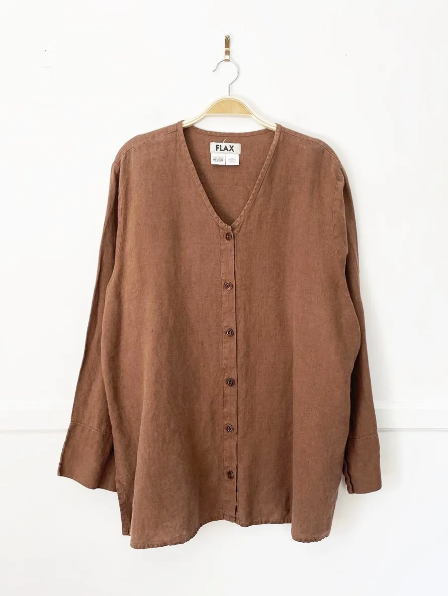 flax 100% linen full button v-neck shirt sold by Good Market Thrift Store