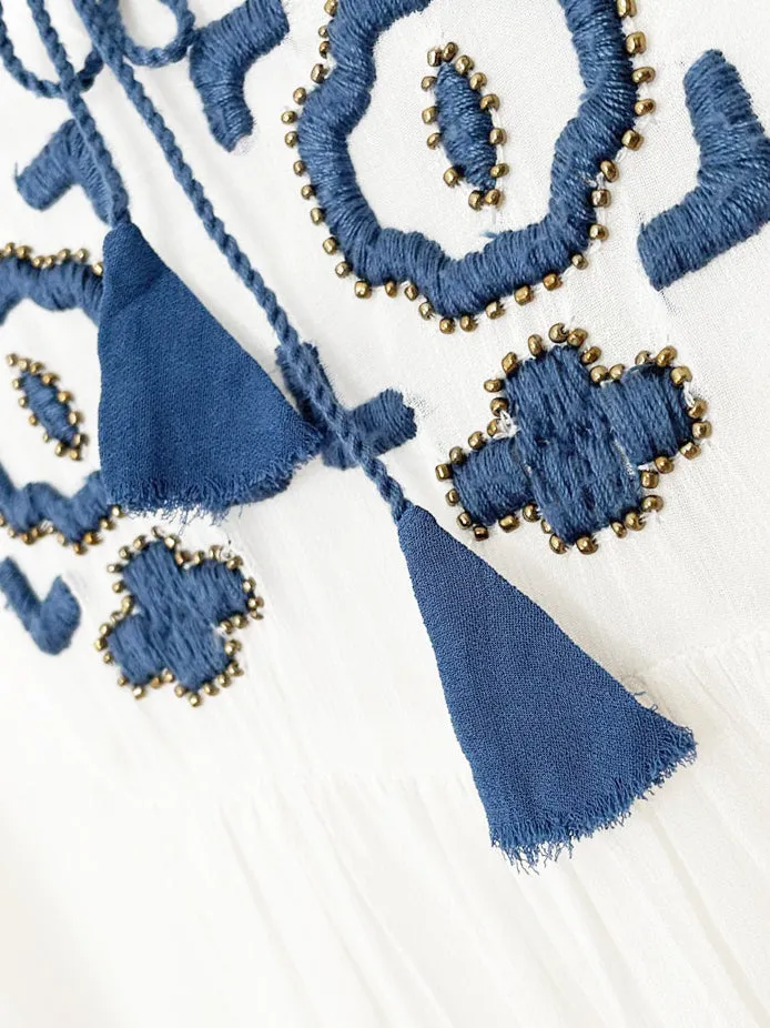 vanessa virginia diem beaded boho sheer flowy peasant top | made in india | anthropologie sold by Good Market Thrift Store product image thumbnail 2