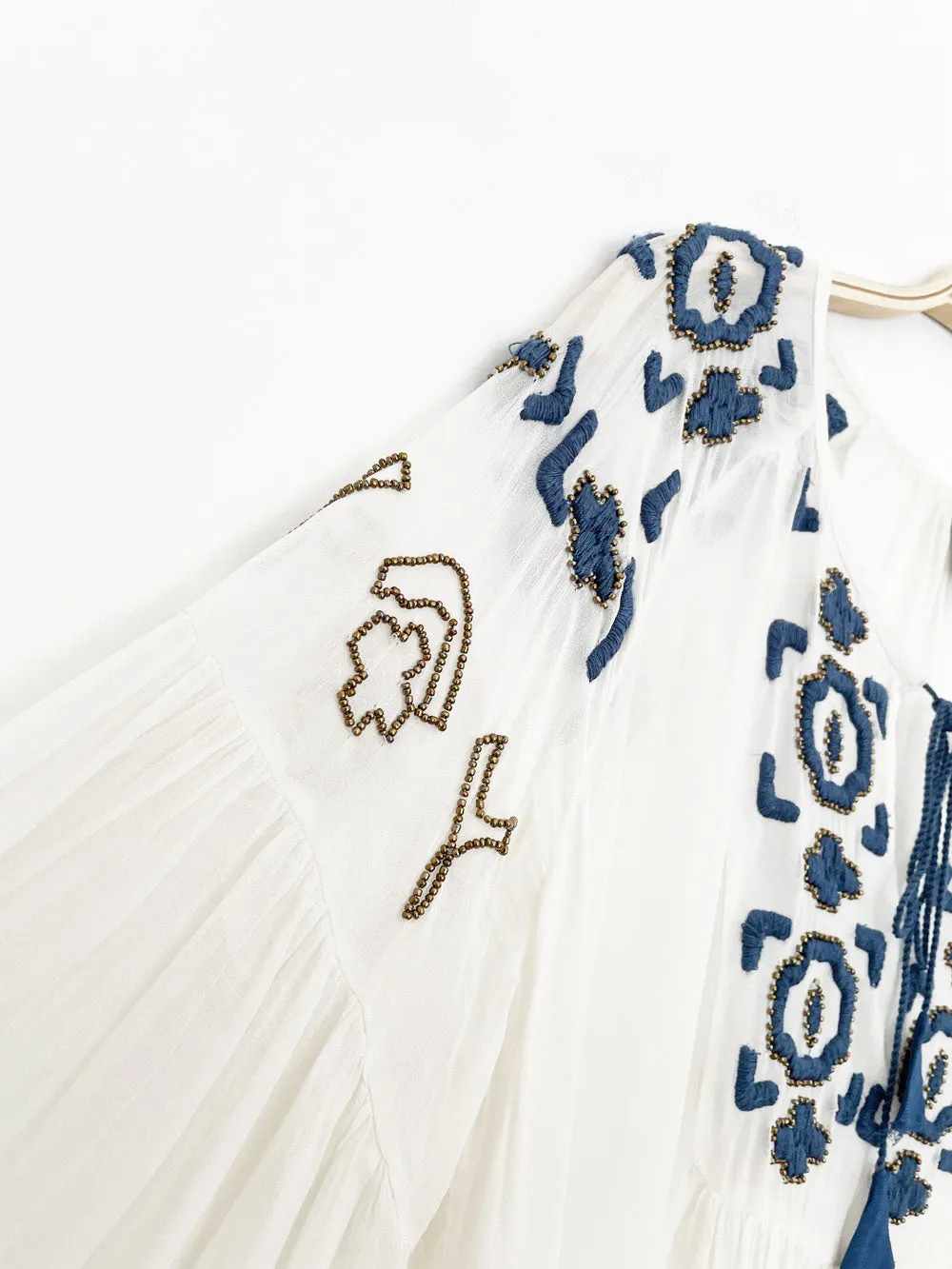 vanessa virginia diem beaded boho sheer flowy peasant top | made in india | anthropologie sold by Good Market Thrift Store product image thumbnail 5