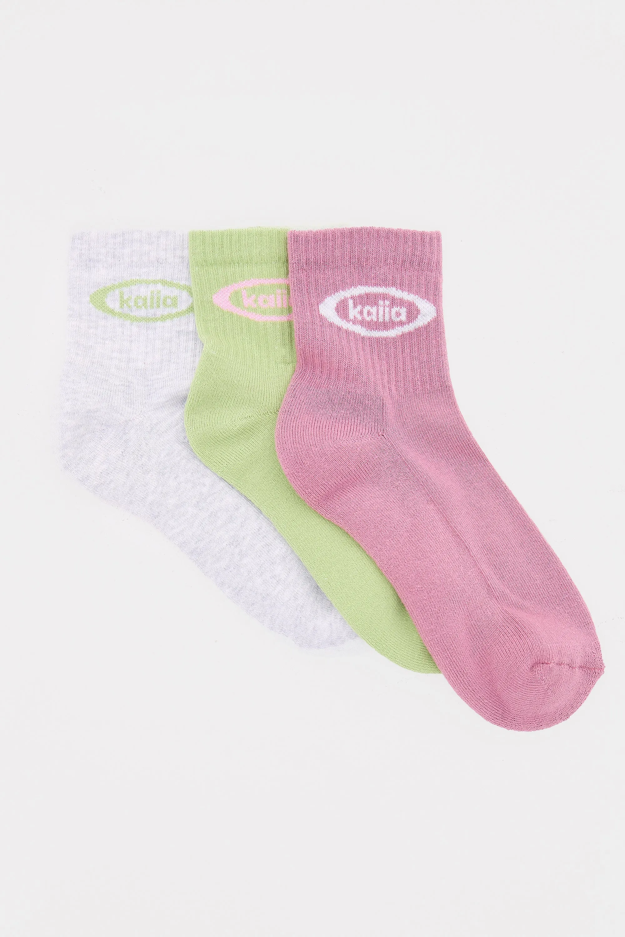 Pack of Three Kaiia Logo Socks Pistachio, Light Grey Marl & Pink Meringue sold by Kaiia the label product image thumbnail 2