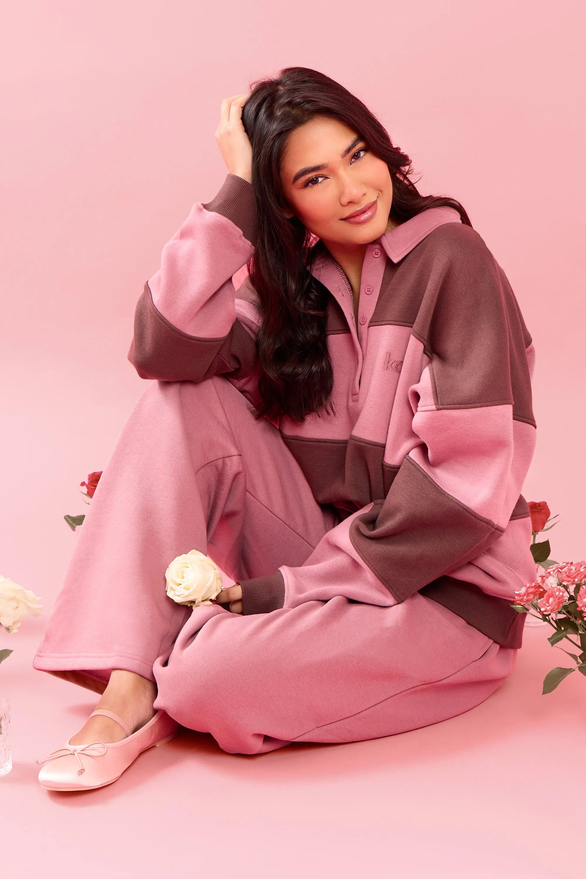 Kaiia Striped Oversized Rugby Sweatshirt Rose Latte & Cocoa Brown sold by Kaiia the label product image thumbnail 5