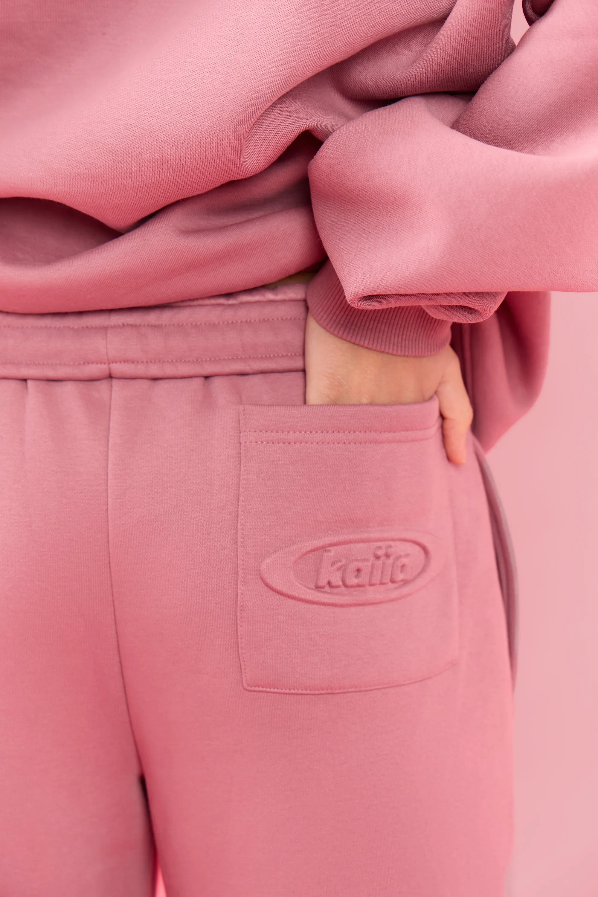 Kaiia Oval Embossed Folded Waistband Wide Leg Joggers Rose Latte sold by Kaiia the label product image thumbnail 2
