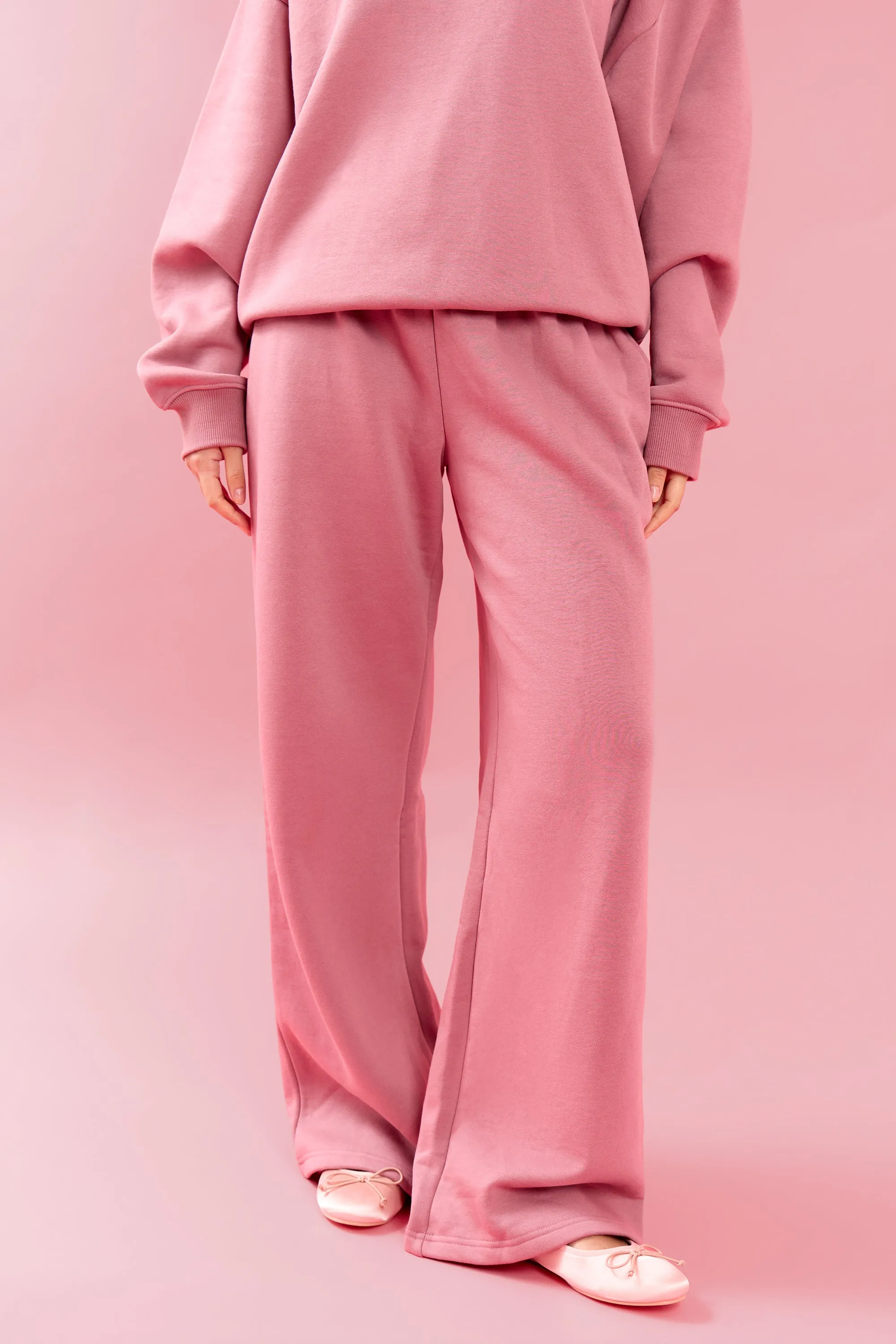 Kaiia Oval Embossed Folded Waistband Wide Leg Joggers Rose Latte sold by Kaiia the label product image thumbnail 3