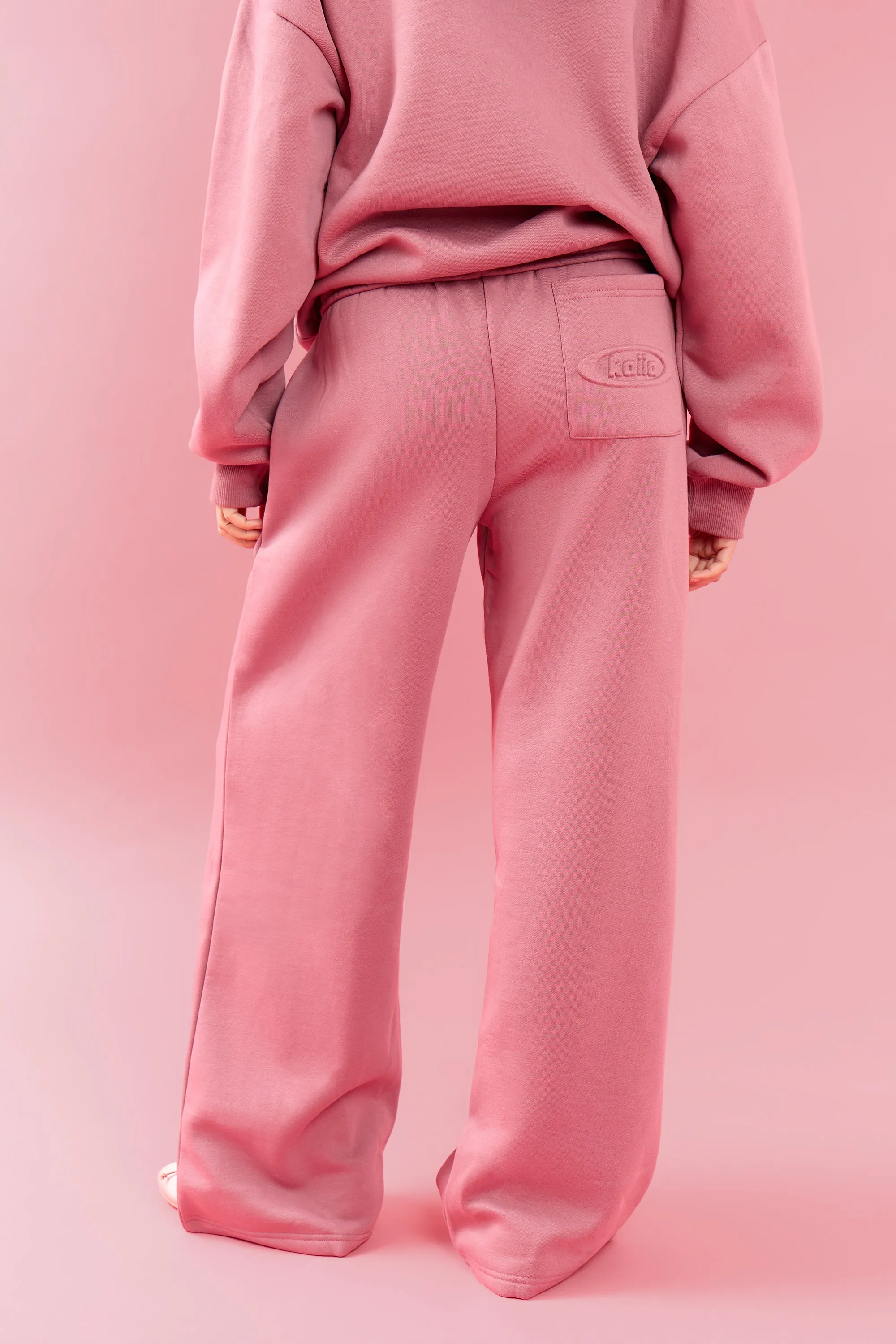 Kaiia Oval Embossed Folded Waistband Wide Leg Joggers Rose Latte sold by Kaiia the label product image thumbnail 4