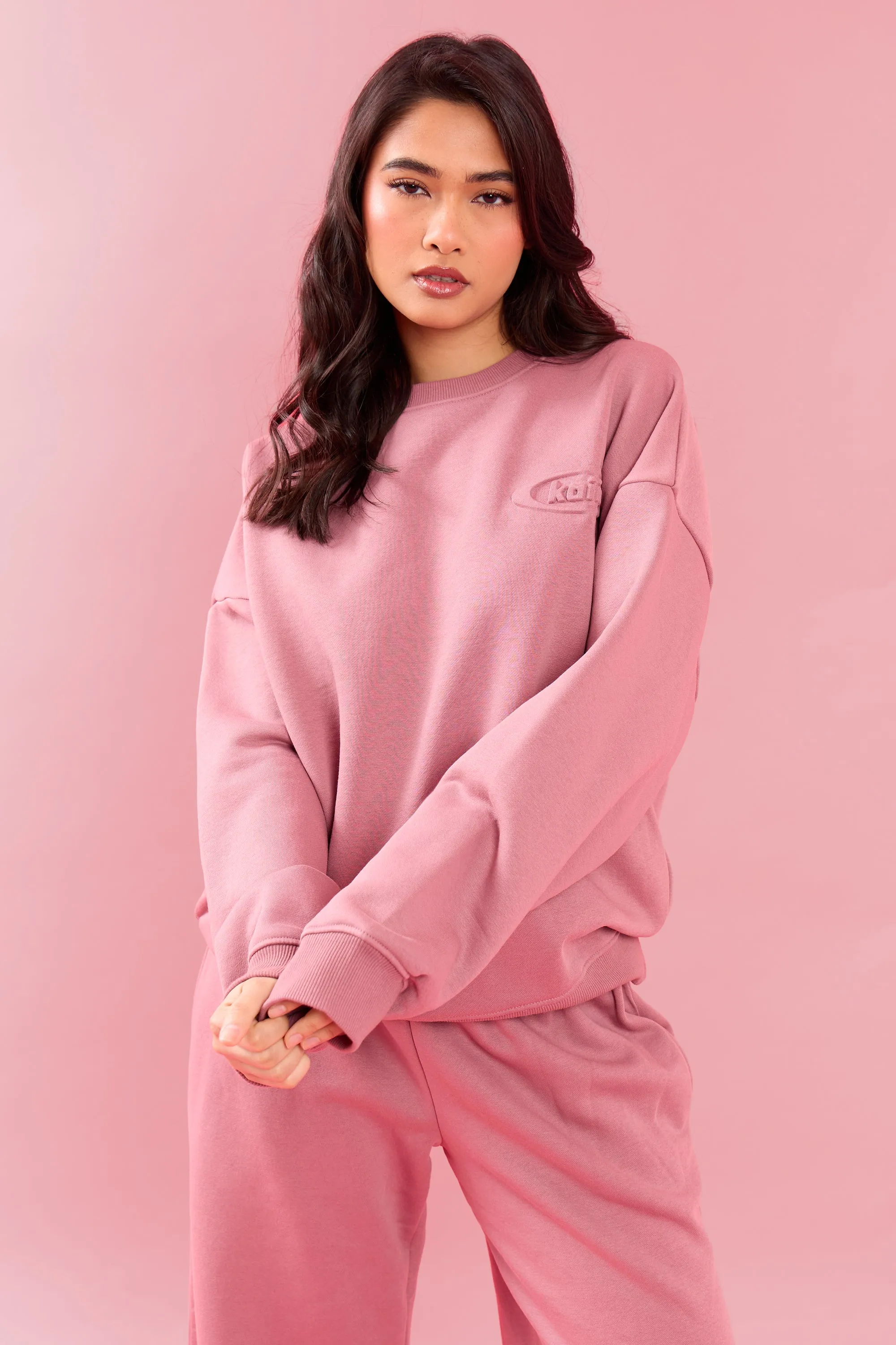 Kaiia Oval Embossed Oversized Sweatshirt Rose Latte sold by Kaiia the label
