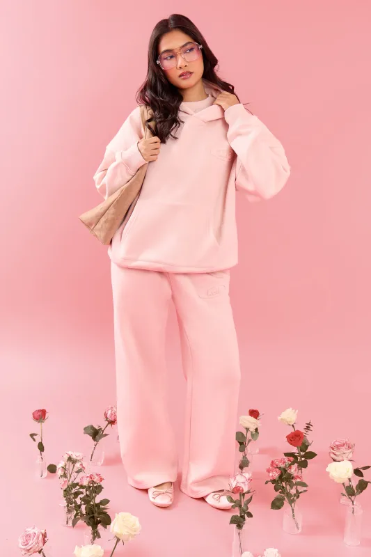 Kaiia Oval Embossed Wide Leg Joggers Pink Meringue made by Kaiia the label