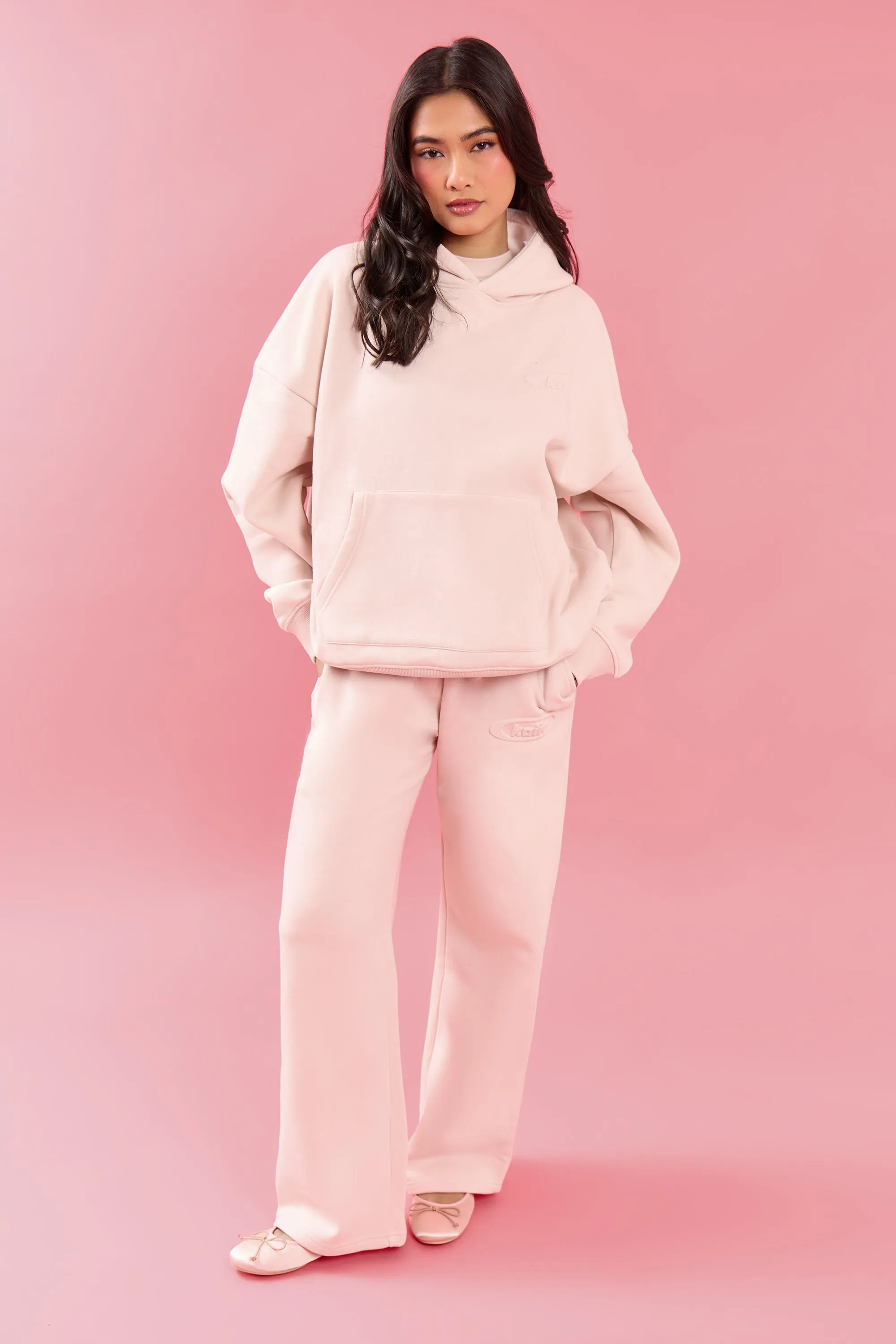 Kaiia Oval Embossed Wide Leg Joggers Pink Meringue sold by Kaiia the label product image thumbnail 5