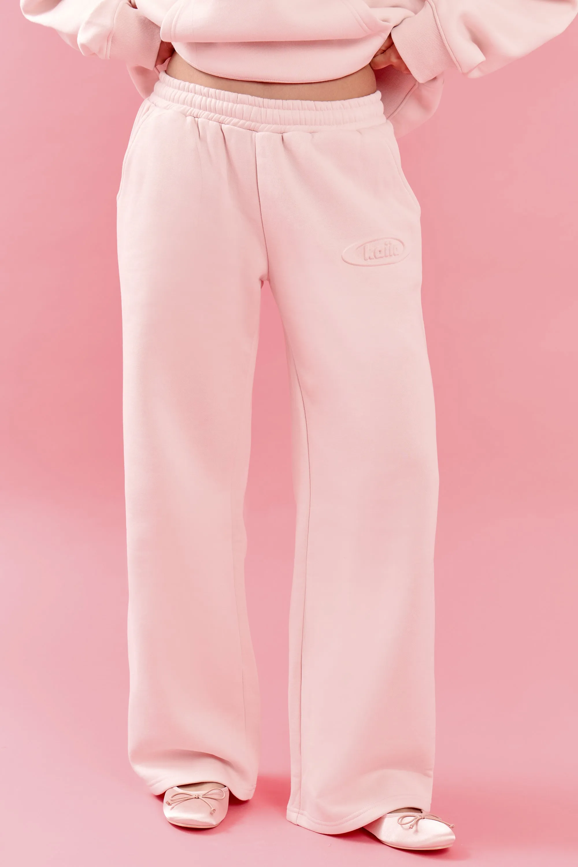 Kaiia Oval Embossed Wide Leg Joggers Pink Meringue sold by Kaiia the label product image thumbnail 3